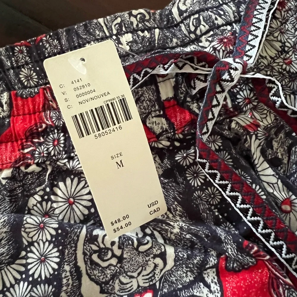 Anthropologie Red, Gray, Cream Patterned Pajama Pants